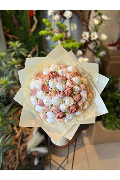 Pika Tüllü İncili Şakayık İsteme Çiçeği - Kahve Şakayık İsteme Buketi - Yapay İsteme Çiçeği -50 Şakayık