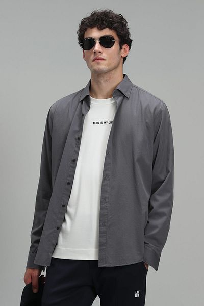 Lufian Quel Men's Basic Shirt Regular Fit Dark Gray