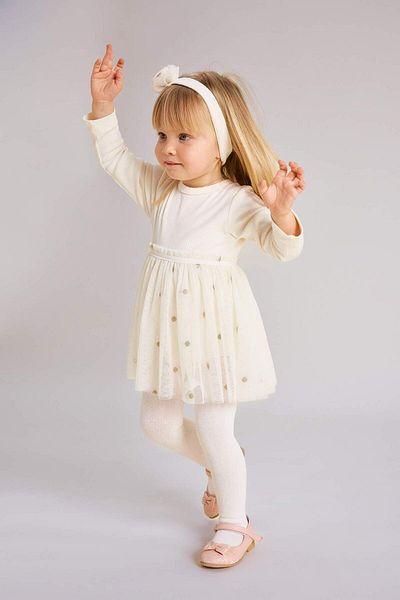 DeFacto Baby Girl Newborn Ribbed Camisole Long Sleeve Dress Headband Pantyhose 3-Piece Set B9482A524S