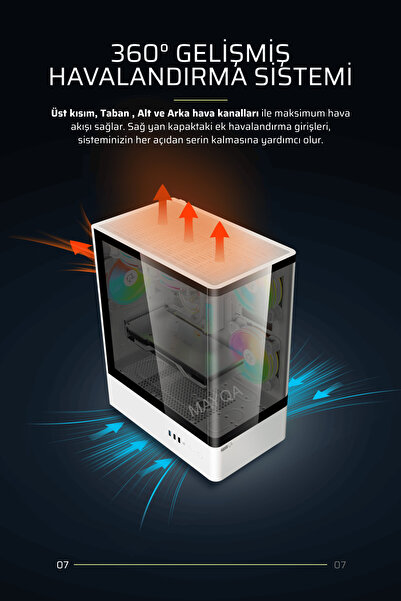 GAMETECH Intense Beyaz Tuş Kontrol Rgb 5x120mm Fanlı Özel Pratik Tak Çıkar Vidasız Kapaklar Matx Gaming Kasa