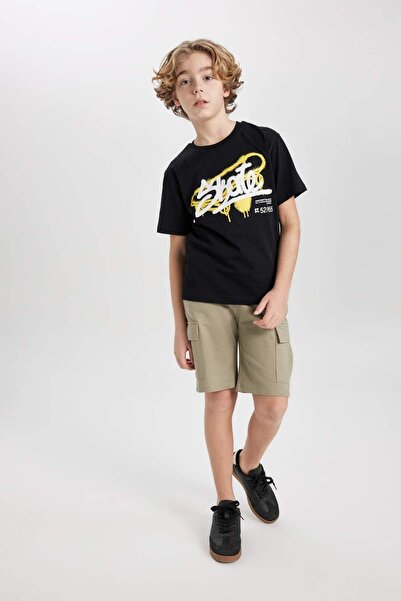 DeFacto Момчешко велосипедно тениска с къс ръкав и печат на яката C3300A824SM