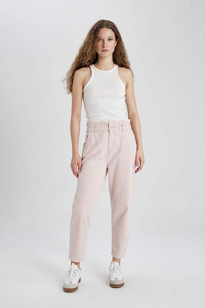 DeFacto Paperbag High Waist Relaxed Fit Lightweight Straight Leg Ankle Length Jean Pants C1280Ax24Sm