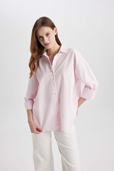 DeFacto Oversize Wide Fit Basic απλό μακρυμάνικο πουκάμισο Oxford C4597ax24sm