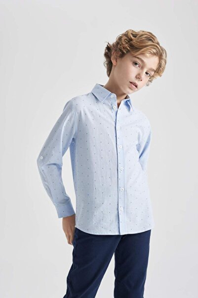 DeFacto Erkek Çocuk Polo Yaka Poplin Uzun Kollu Gömlek B8744A824SM