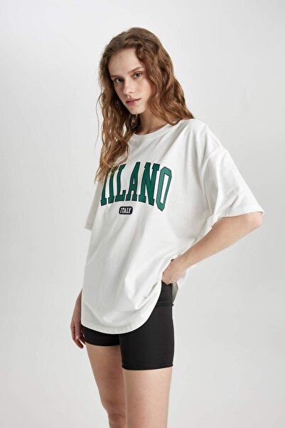 DeFacto Oversize Wide Fit Crew Neck Printed Short Sleeve T-Shirt C4162Ax24Sp