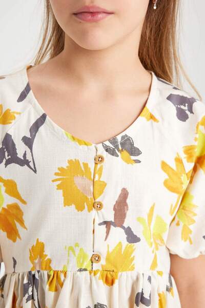 DeFacto Girls Cotton Short Sleeve Patterned Dress B5720A824Sm