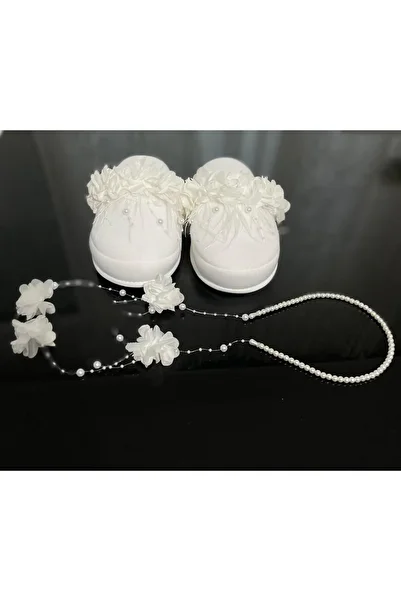 Hüner aksesuar Maternity White Pearl White Flower Decorated Maternity Slippers Crown Set 2026 – Maternity Set – Maternity Set