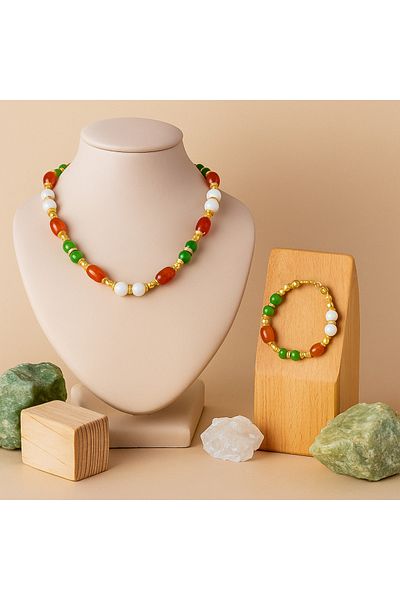 Asteria Elite Agate Ceyt Evil Eye Protection Balance and Power Necklace Bracelet Set