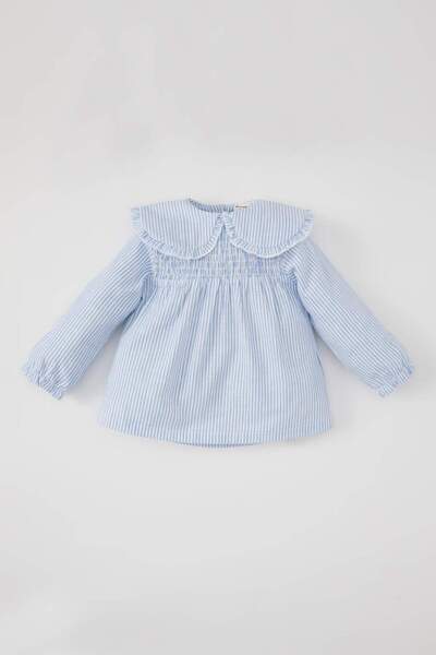 DeFacto Baby Girl Doll Collar Linen Look Striped Long Sleeve Blouse B9490A524Sp