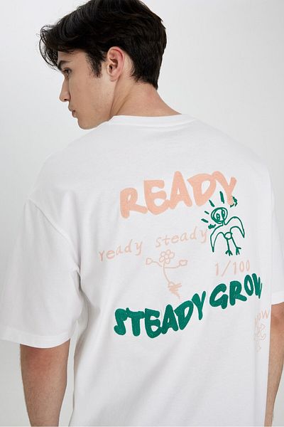 DeFacto Comfort Regular Fit Comfortable Fit Crew Neck Back Printed Short Sleeve T-Shirt B4645Ax24Sp