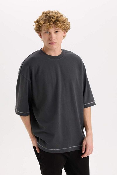 DeFacto Loose Fit Crew Neck Short Sleeve Heavy Fabric T-Shirt C0147Ax24Sp