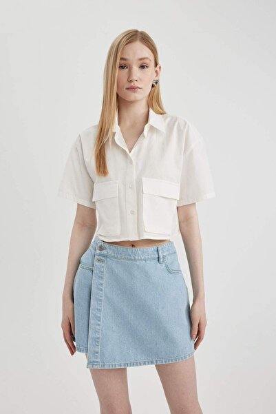 DeFacto Coool Oversize Geniş Kalıp Poplin Kısa Kollu Gömlek C0739AX24SP