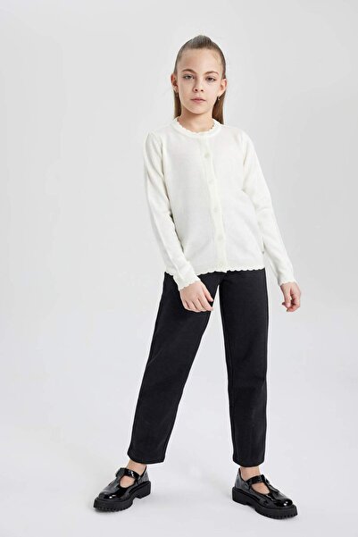 DeFacto Cardigan alb cu gât rotund pentru fete B6963A824SP