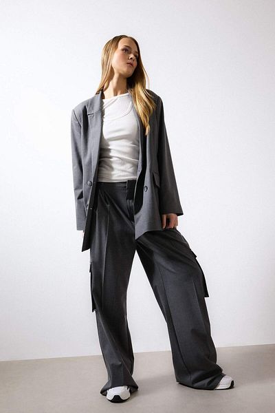 DeFacto Pensli Palazzo Pants Wide Leg Wide Loose Leg Cargo Pocket High Waist Basic Straight Standard Size C2577A