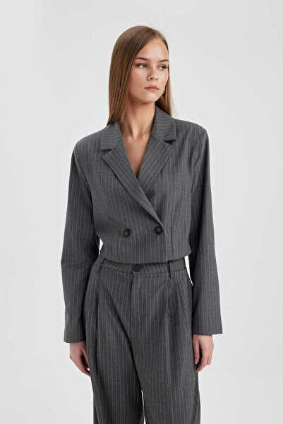 DeFacto Κοντό σακάκι με ριγέ διπλό στήθος με κουμπιά πέτο B0895ax24sp