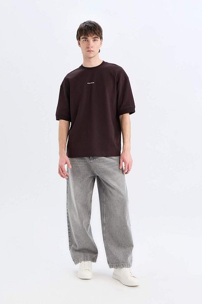 DeFacto Loose Fit Crew Neck Printed Short Sleeve Heavy Fabric T-Shirt C0896Ax24Sp