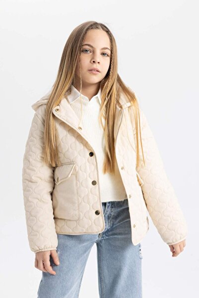 DeFacto Vízálló steppelt lánykabát - kapucnival és zsebekkel B2277a824sp