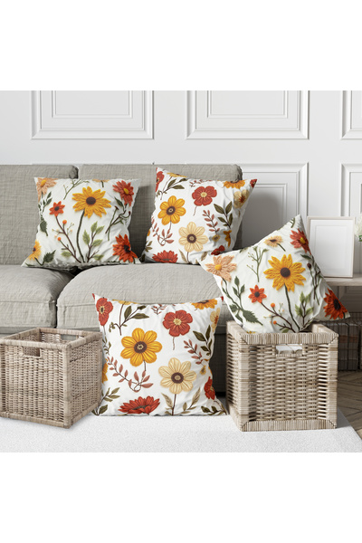 Alkan Homes 4-Piece Combination Embroidery Look 3D Flower Pattern Digital Pri...