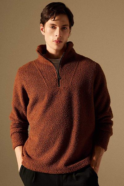 DeFacto Regular Fit Stand Collar Zippered Plush Sweatshirt B6493Ax24Sp