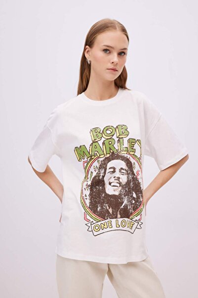 DeFacto Unisex Bob Marley One Love Oversize Fit Crew λαιμόκοψη κοντομάνικο μπλουζάκι C5039ax24sm