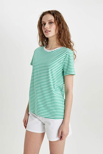 DeFacto Koszulka z okrągłym dekoltem, w paski, regularny krój, krótki rękaw C2613Ax24Sp