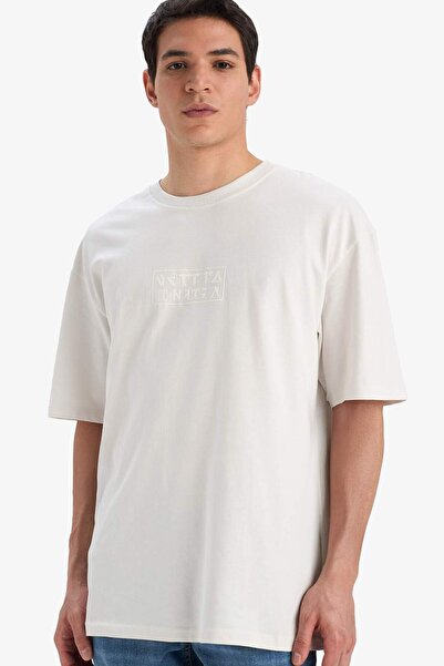 DeFacto Oversize Geniş Kalıp Bisiklet Yaka Sırt Baskılı Kısa Kollu Tişört C3630AX24SP