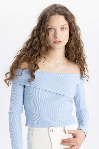 DeFacto Tricou cu mânecă lungă, cu șold, fără umăr, C5435AX24SM