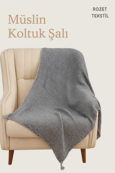 YASEMİNİNEVİ Antrasit Müslin Koltuk Şalı / TV Battaniyesi