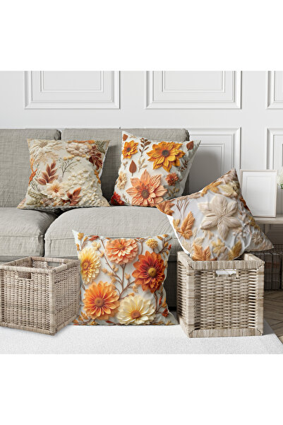 Alkan Homes 4-Piece Combination Embroidery-Looking 3-Dimensional Colorful Lea...