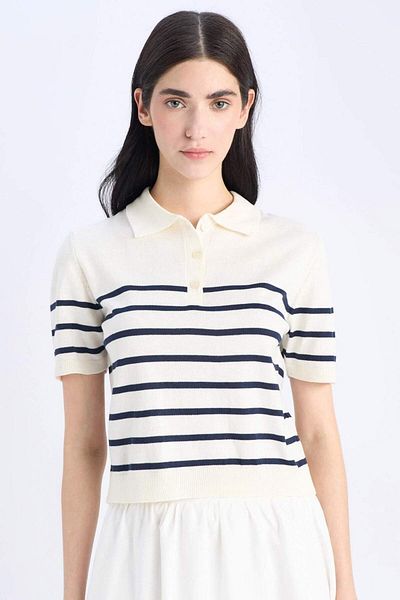 DeFacto Tricou cu mânecă scurtă cu dungi Polo cu gât polo C4402AX24SM