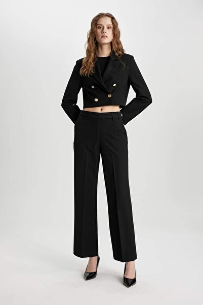 DeFacto High Waist Straight Leg Pants - Straight Fit C3216Ax24Sm