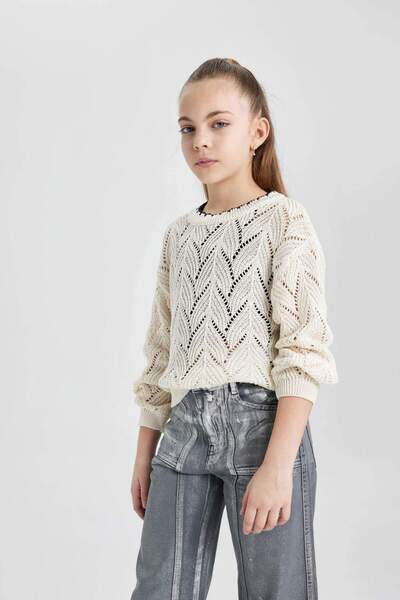 DeFacto Dievčenský pletený sveter Crew Neck B8283A824SM