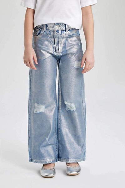 DeFacto Pantaloni de blugi cu picioare largi rupte pentru fete C1989A824SP