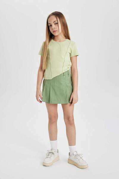 DeFacto Dívčí tričko Slim Fit Slim Fit Crew Neck Rib Krátký rukáv C0104A824SM