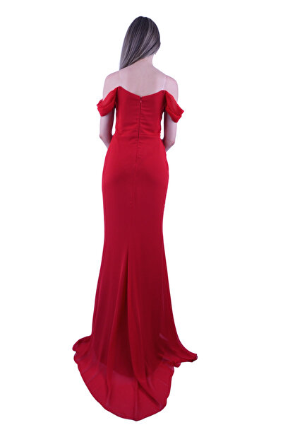 AYSHAN Şifon Pliseli Kırmızı Abiye Elbise