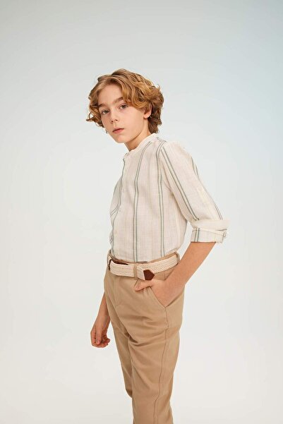 DeFacto Erkek Çocuk Çizgili Dik Yaka Uzun Kollu Gömlek B6118A824SM