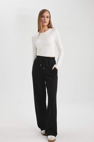 DeFacto Pantaloni de trening cu talie elastică, cu buzunare cu șireturi, lungime lungă, țesătură groasă, simplă, A0954ax24sm