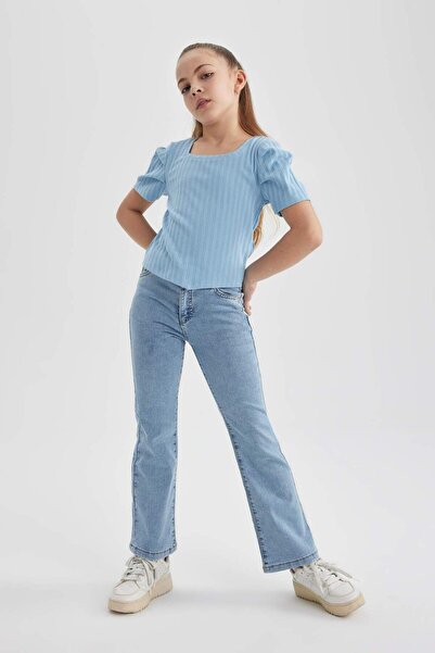 DeFacto Κοριτσίστικο κοντομάνικο μπλουζάκι με ραβδώσεις C1294A824SM