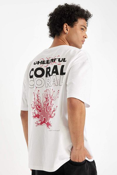 DeFacto Oversize Wide Fit Crew Neck Back Printed Short Sleeve T-Shirt B8932Ax24Sm