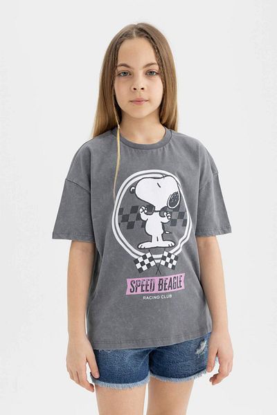 DeFacto Tricou cu mânecă scurtă pentru fete Snoopy oversize cu decolteu lat C0133A824SM