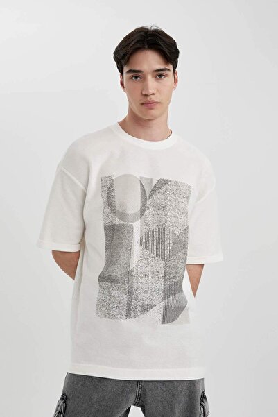 DeFacto Comfort Fit Crew Neck Printed Short Sleeve Heavy Fabric T-Shirt B5912ax24sp