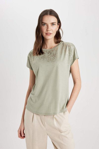 DeFacto Crew Neck Printed Short Sleeve T-Shirt C2111Ax24Sp