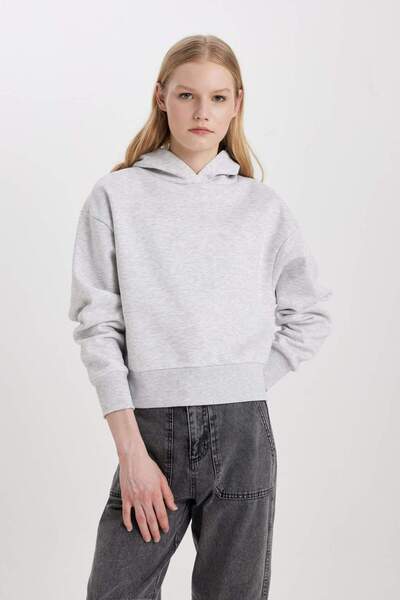 DeFacto Boxy Fit Hooded Thick Basic Plain Sweatshirt B8570Ax24Sp