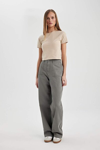 DeFacto Gabardin Pantolon Wide Leg Geniş Bol Paça Basic Düz Cepli Standart Boy Normal Bel C1735AX24SP