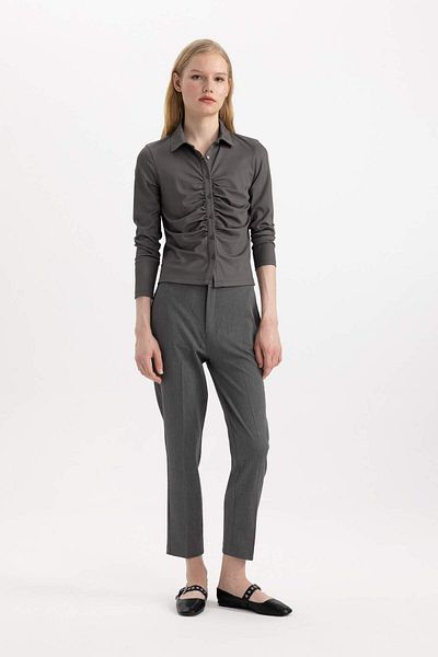 DeFacto Slim Fit Slim Fit Polo Neck Basic Plain Ribbed Camisole Long Sleeve T-Shirt C1326Ax24Sp