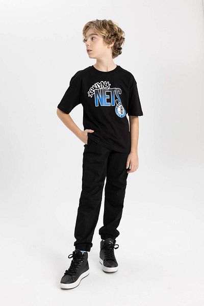 DeFacto Tricou cu mânecă scurtă pentru băiat NBA Brooklyn Nets oversize cu decolteu lat B6816A824SM