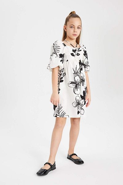 DeFacto Girls Patterned Short Sleeve Cotton Dress C0534A824Sm