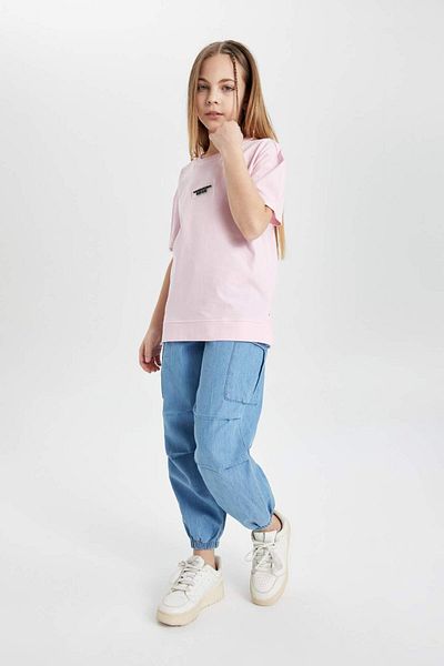 DeFacto Pantaloni cargo pentru fete, cu bandă elastică, cu picioare B4952A824SP