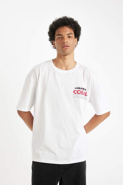 DeFacto Oversize Wide Fit Crew Neck Back Printed Short Sleeve T-Shirt B8932Ax24Sm