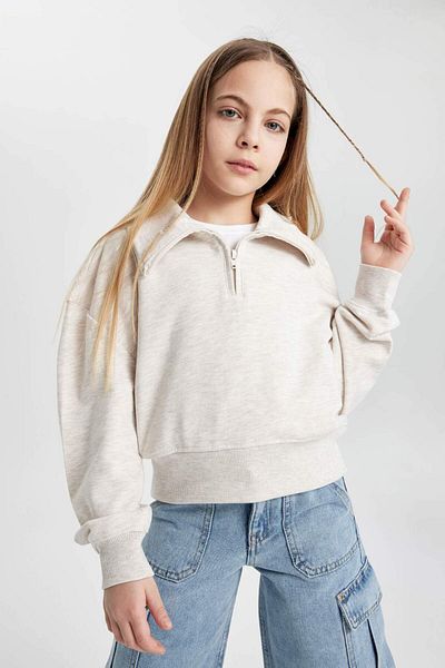 DeFacto Girl's Collared Half Zip Sleeve Printed Sweatshirt C1036A824Sp